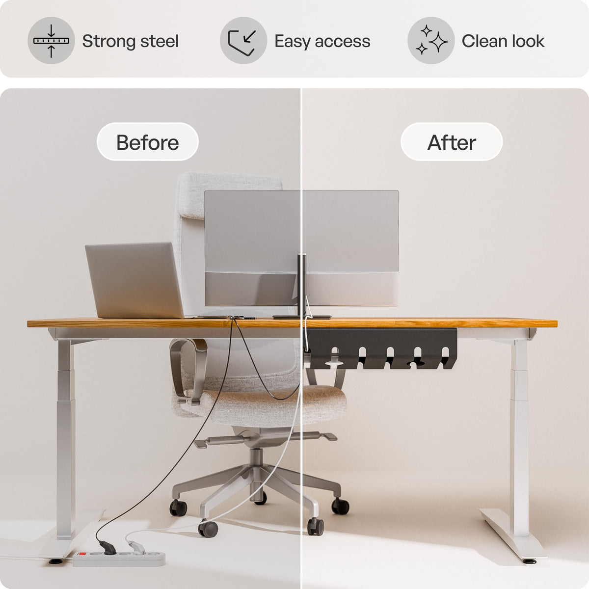 pamo tray with laptop adapter inside showing neat storage and accessibility