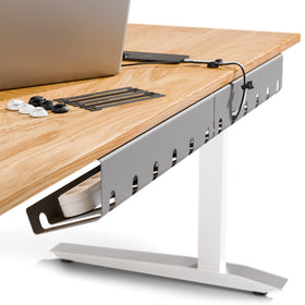 pamo front view of under-desk tray shows clean organized cables and improved workspace