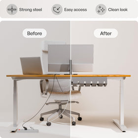 pamo tray holding power strips and adapters keeping workspace clutter free