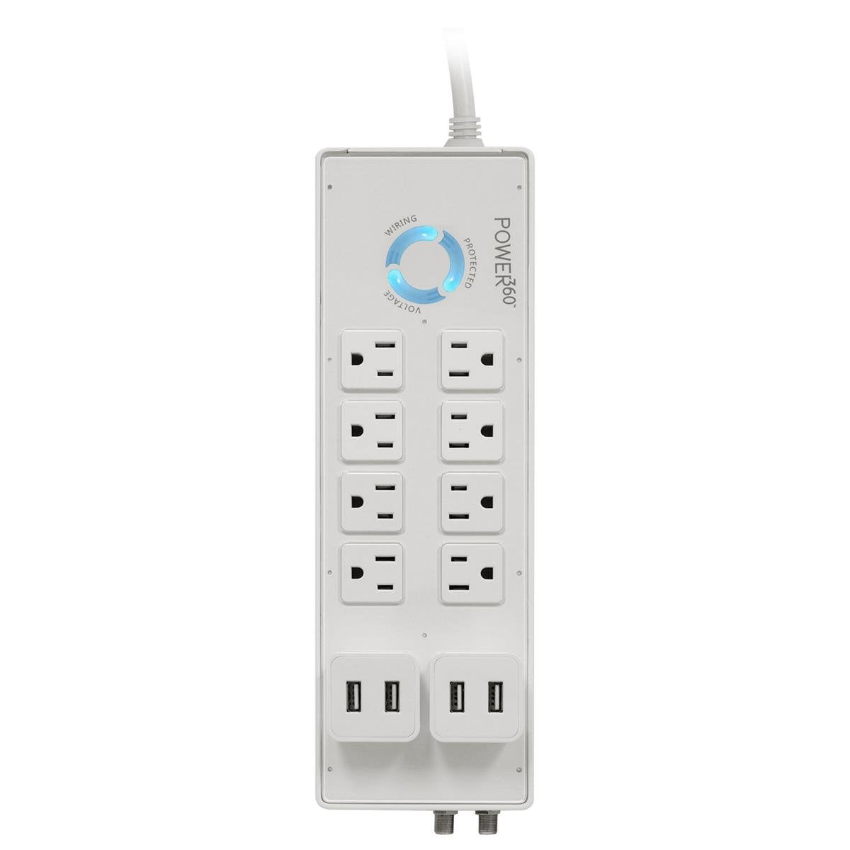 Panamax P360-8 detachable dual USB module tethered on desk for easy device charging