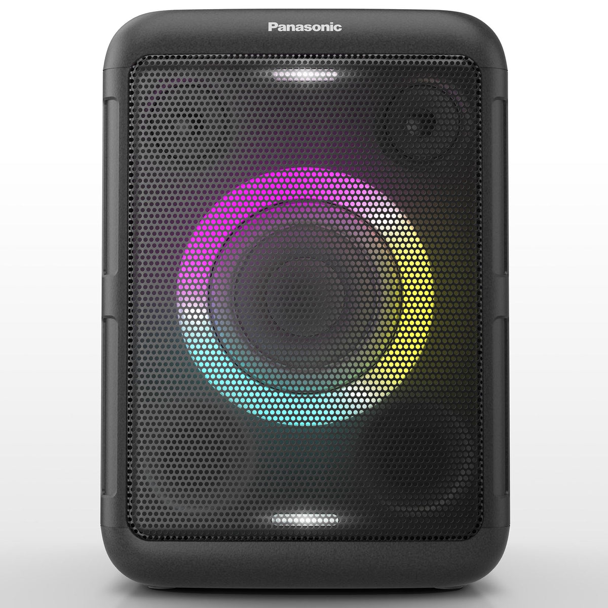 Panasonic BMAX5 front view portable speaker with vibrant lighting for outdoor party
