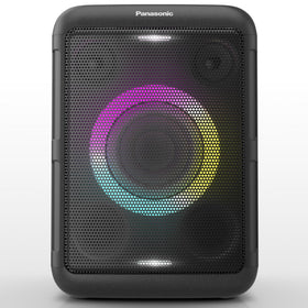 Panasonic BMAX5 front view portable speaker with vibrant lighting for outdoor party