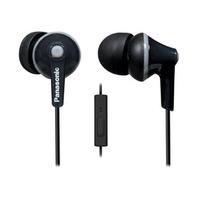 Panasonic ErgoFit earbud headphones with microphone in black, close-up for hands-free calls