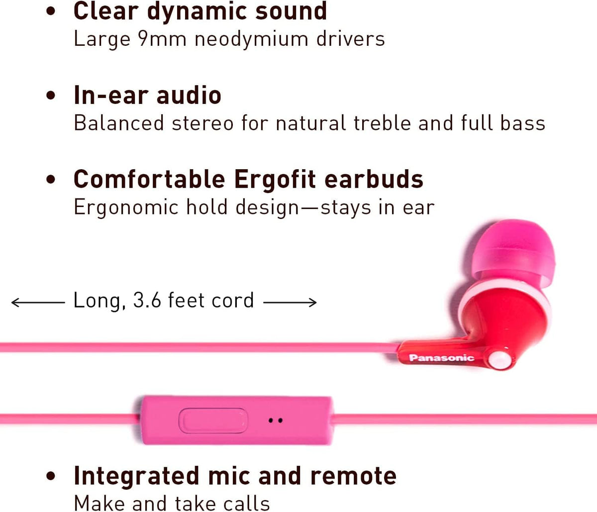Panasonic ErgoFit Earbuds inline microphone for clear calls on the go
