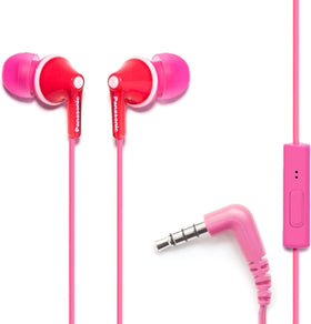 Panasonic ErgoFit Earbuds pink side view for comfortable daily listening with inline microphone