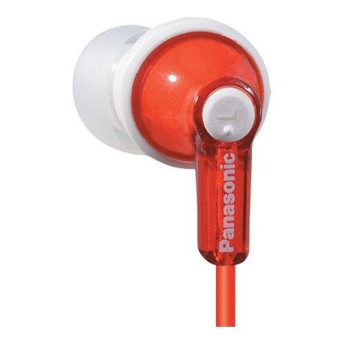 Panasonic ErgoFit RP-HJE120-R red 9mm driver close-up for clear sound.