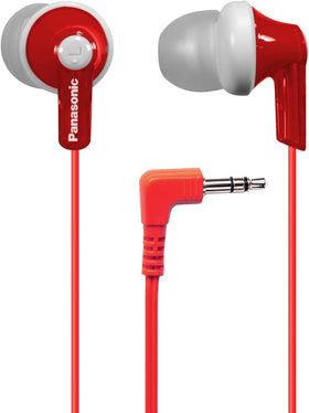 Panasonic ErgoFit RP-HJE120-R earbuds red – compact, travel-friendly design.