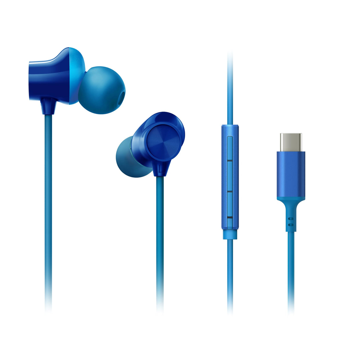 Panasonic ErgoFit earbuds front view showing USB-C plug and comfortable fit