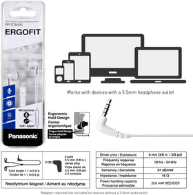 Panasonic ErgoFit earbuds available in 11 color options to match style.