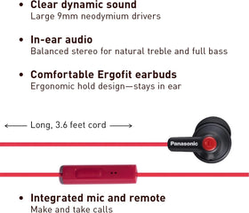 Panasonic ErgoFit earbud tips in S/M/L for a secure, customized fit