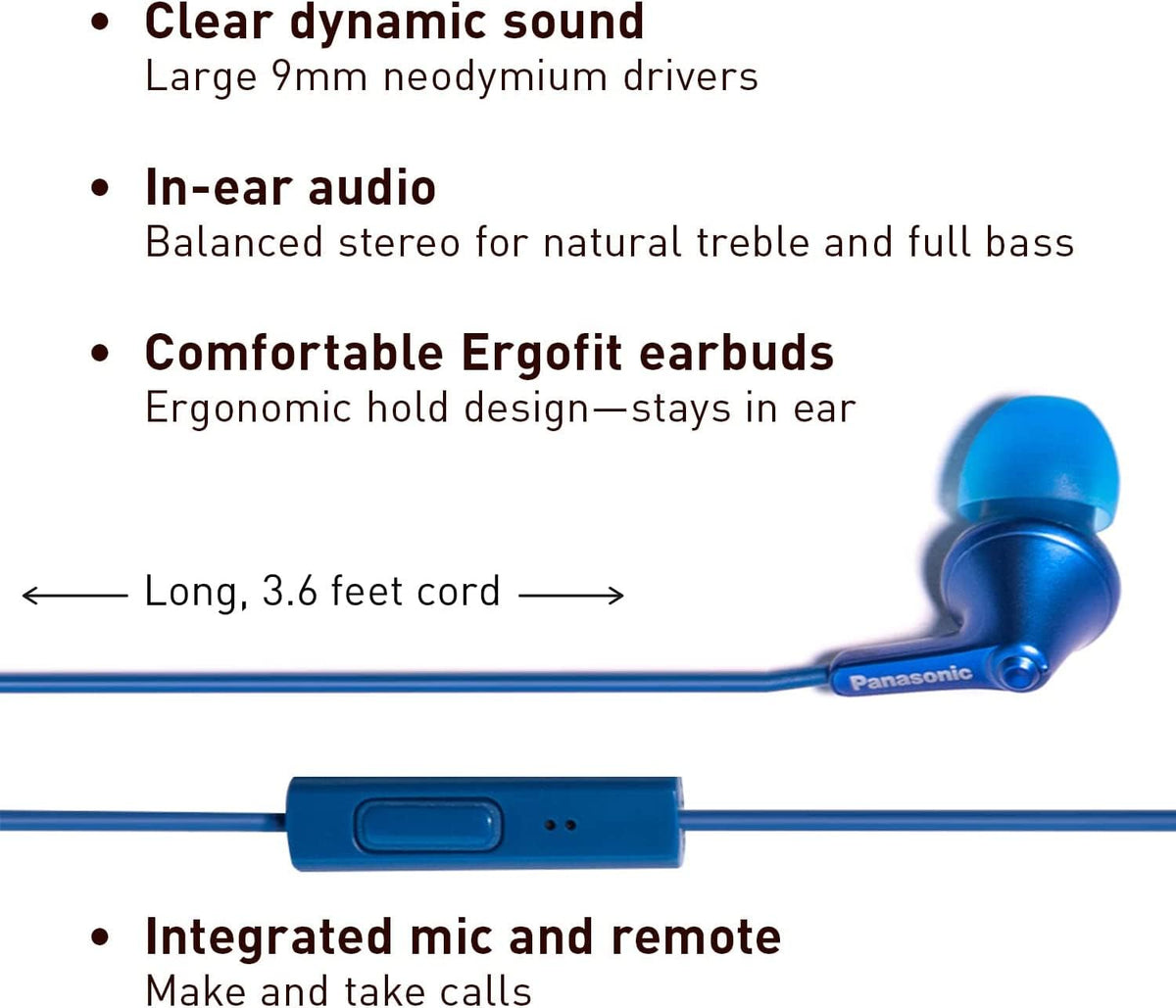 In-line microphone on Panasonic ErgoFit for easy calls and voice use.