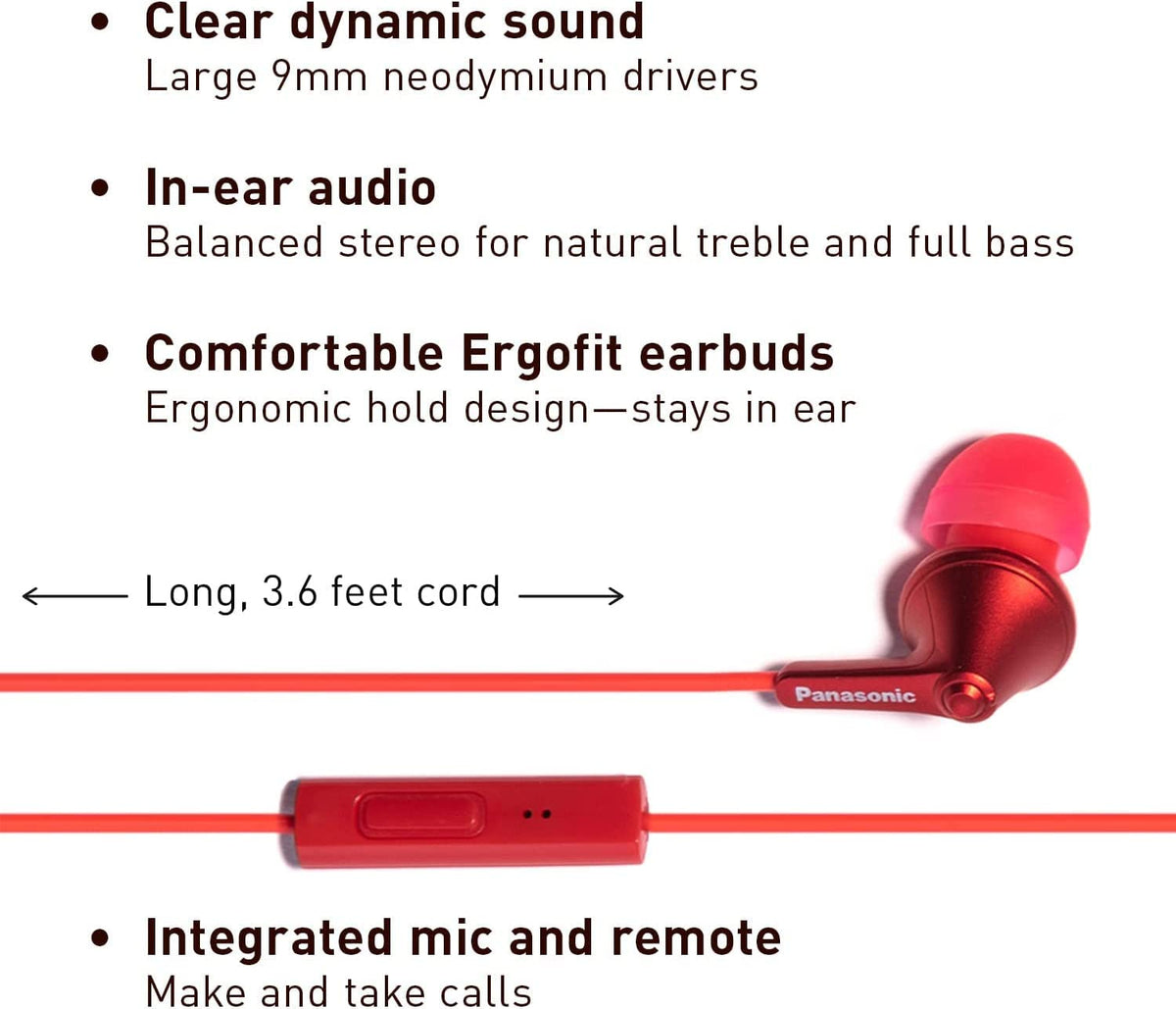 In-line microphone on Panasonic ErgoFit earbuds enabling hands-free use