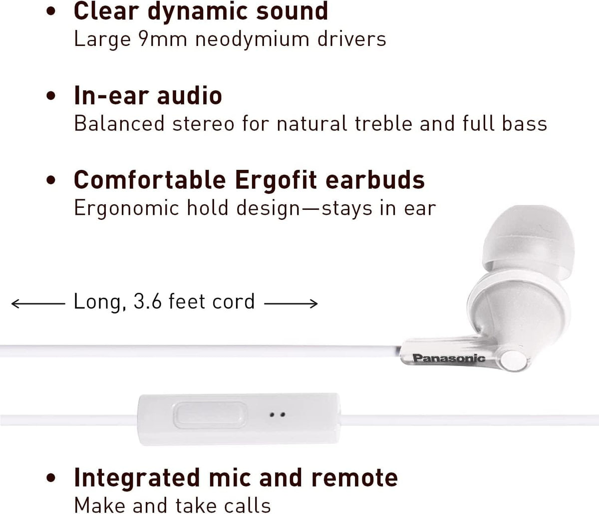 Panasonic ErgoFit earbuds inline controller for easy call and media control.