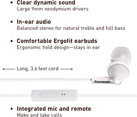 Panasonic ErgoFit earbuds inline controller for easy call and media control.