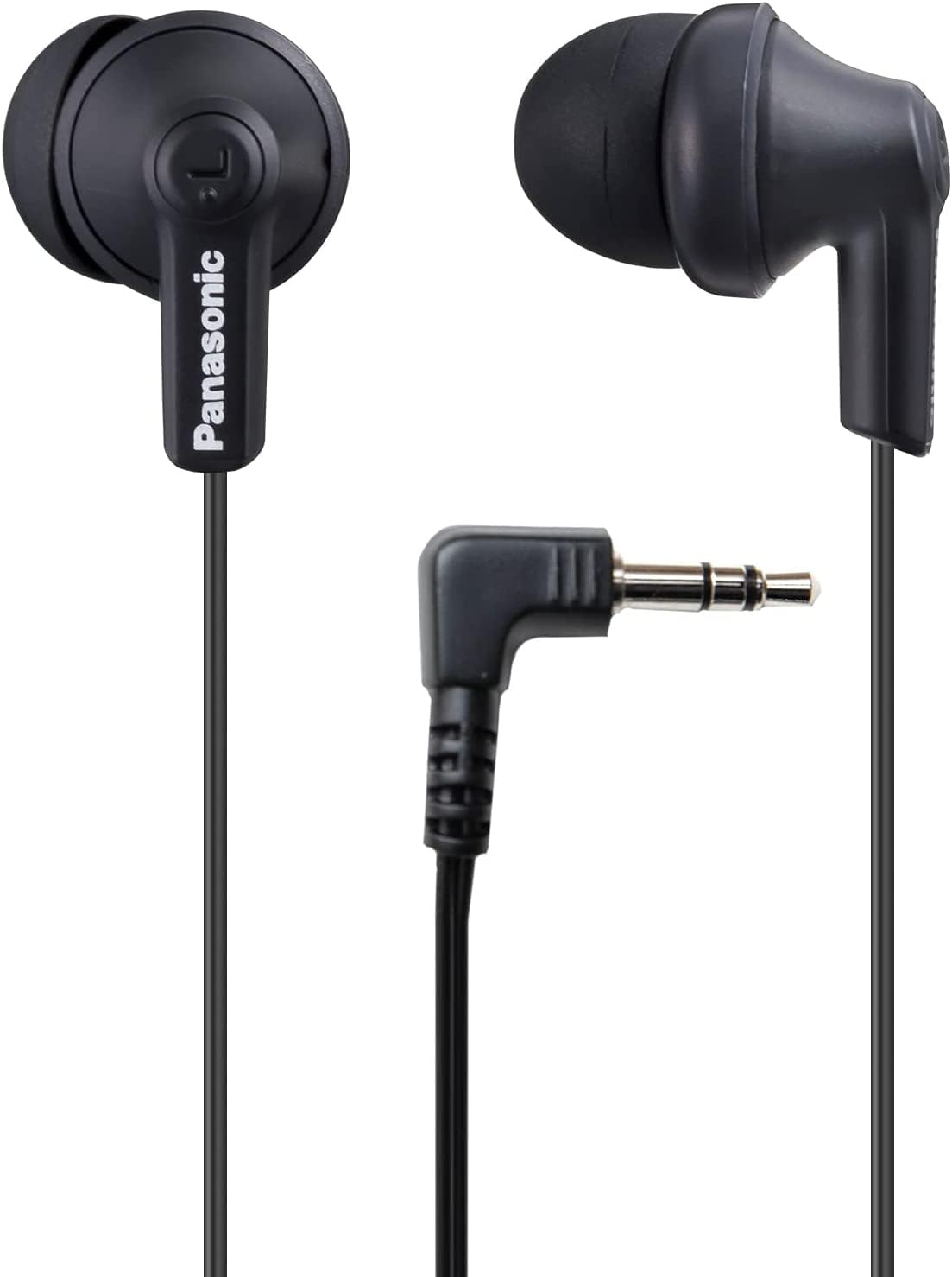 Panasonic ErgoFit earbuds in matte black held for everyday listening comfort