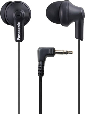 Panasonic ErgoFit earbuds in matte black held for everyday listening comfort