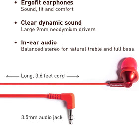 Panasonic Ergofit earbuds metallic red side profile for compact design.