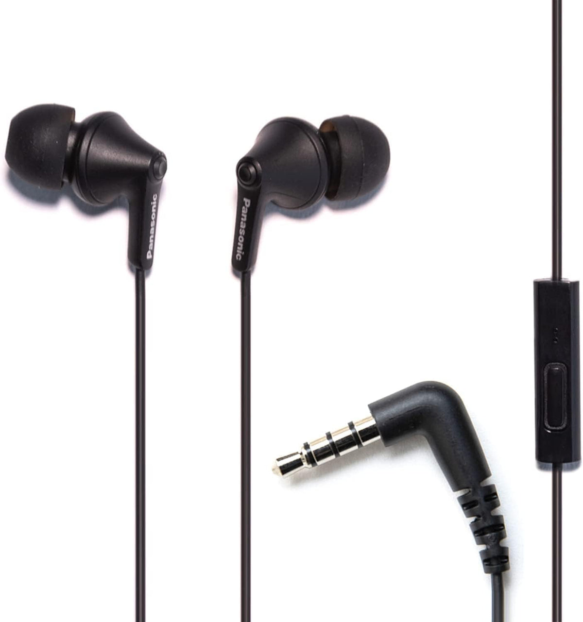Panasonic ErgoFit Earbuds with Microphone for hands-free calls and voice control.
