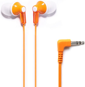 Panasonic ErgoFit orange earphones close up showing stylish design and comfortable fit