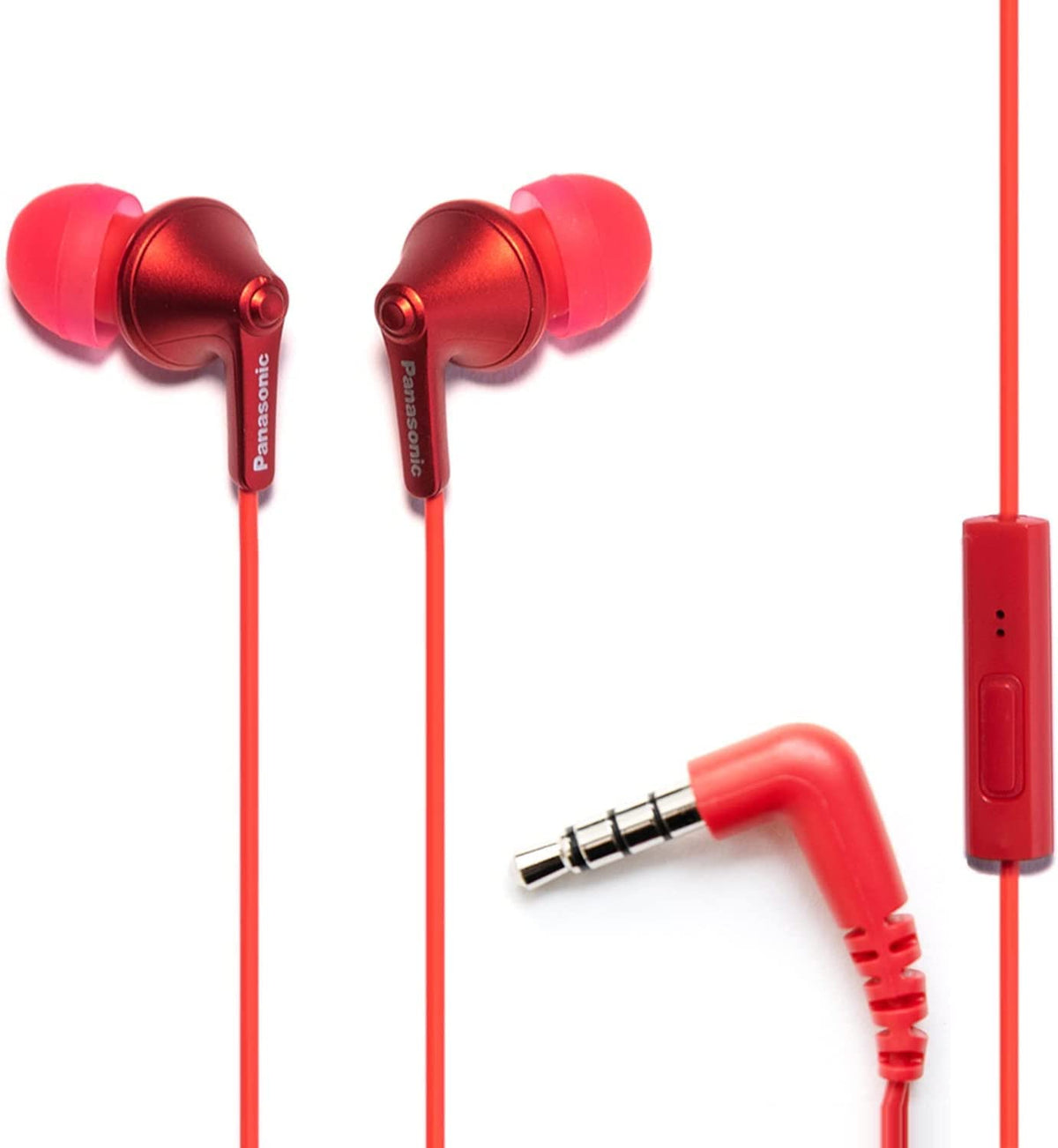 Panasonic ErgoFit earbuds red front view showing compact in-ear design for everyday listening