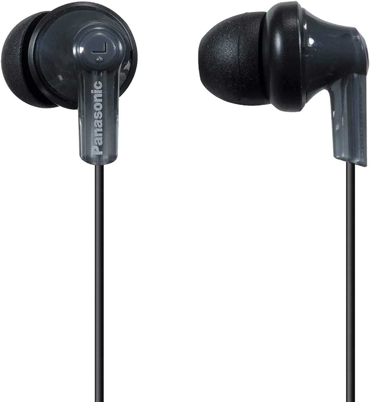 Panasonic ErgoFit earbuds black side view for secure workouts.