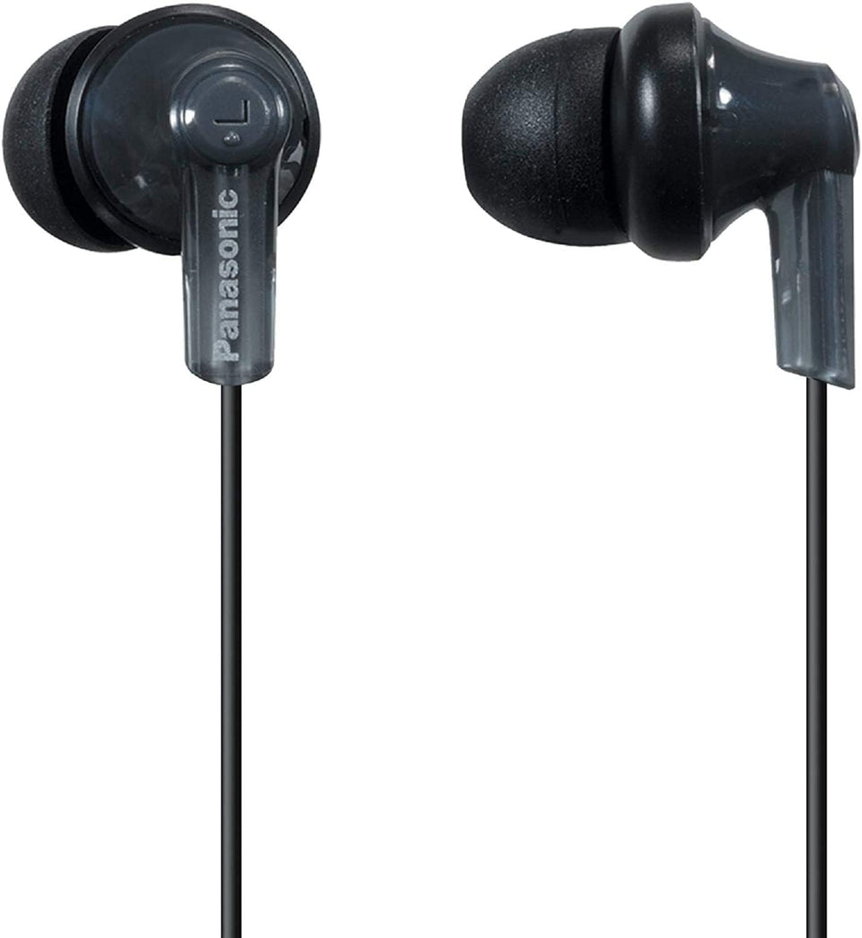 Panasonic ErgoFit earbuds black side view for secure workouts.