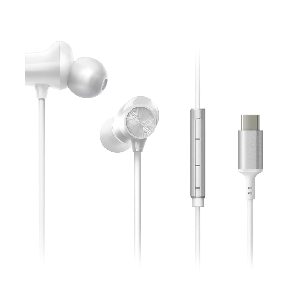 Panasonic ErgoFit front view shows earbuds and USB-C plug, comfortable fit for clear calls