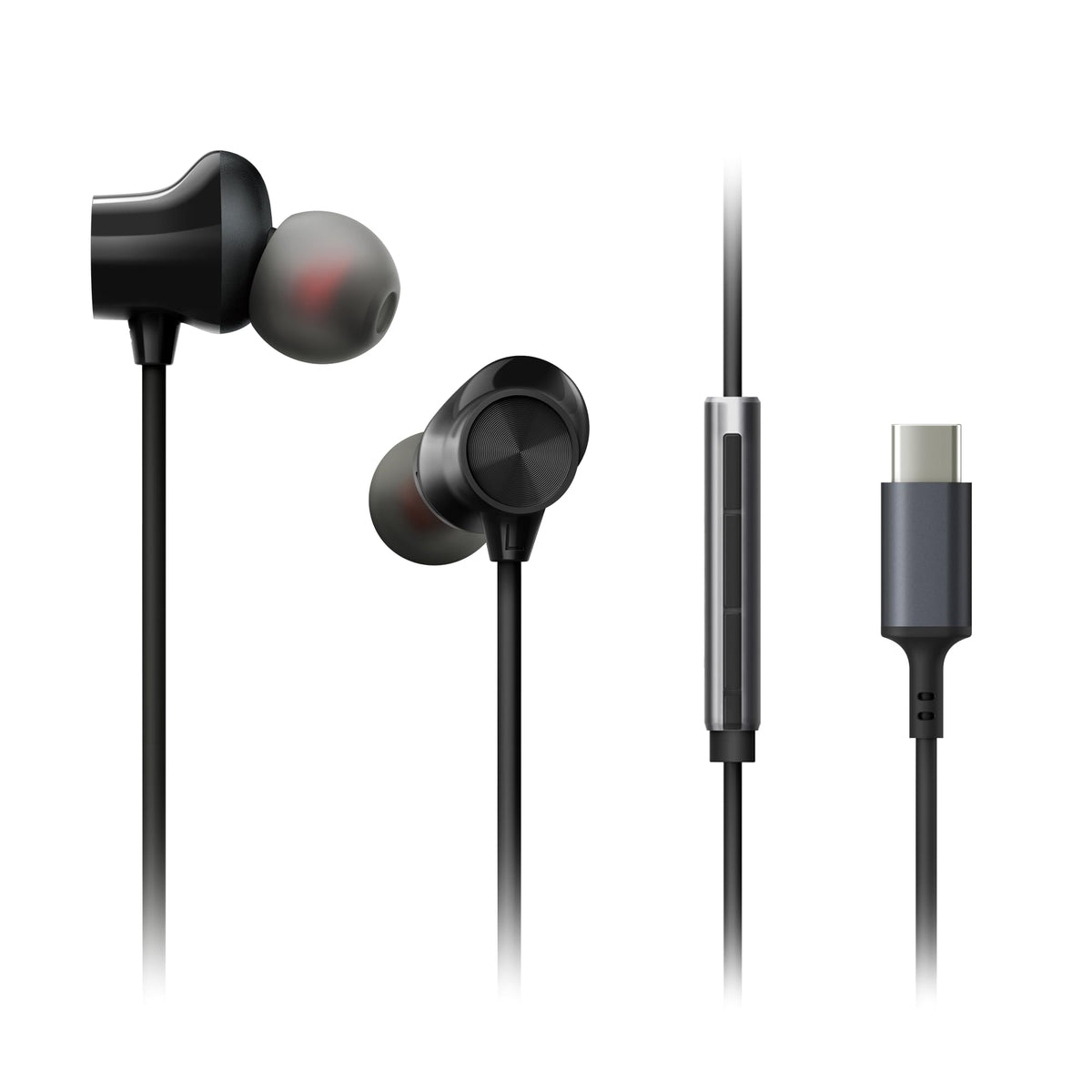 Panasonic ErgoFit front view showing earbuds and USB-C plug for clear hands-free use