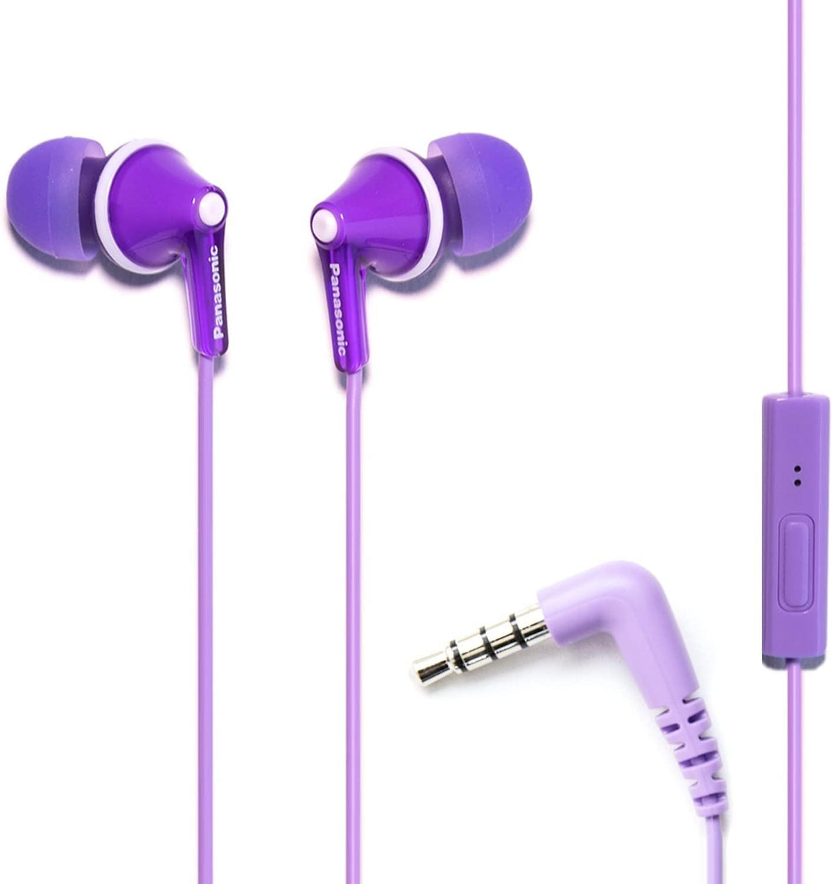 Panasonic front packaging showing earbuds and color-matched cord for quick identification