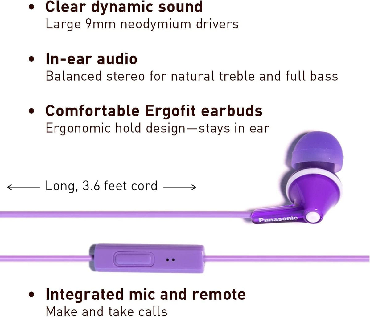 Panasonic inline microphone and call controller visible for hands-free convenience
