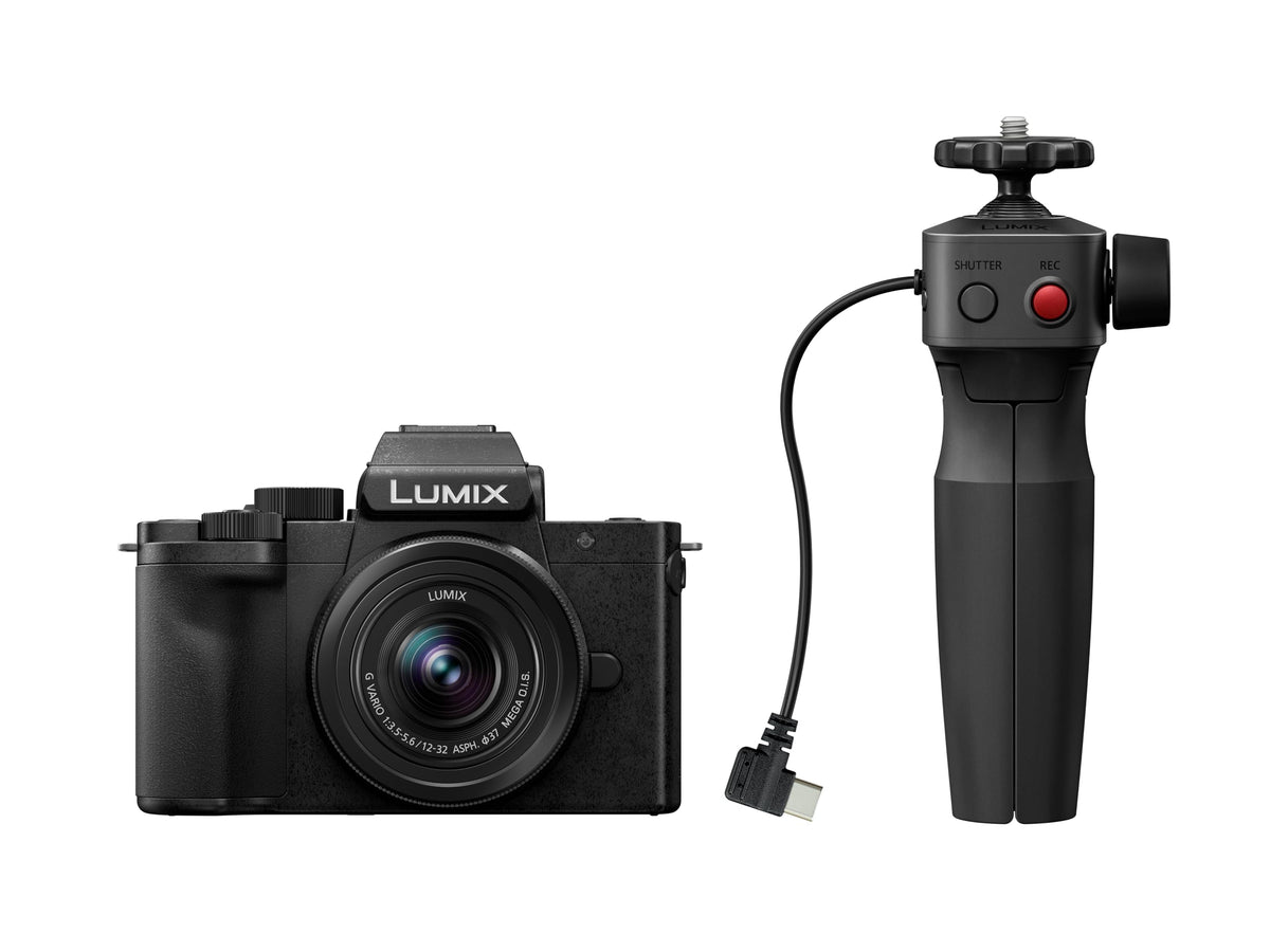 Panasonic LUMIX G100 front view, compact and ideal for vlogging and travel