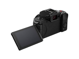 Panasonic LUMIX G100 front-view highlights lightweight body ideal for handheld vlogging.