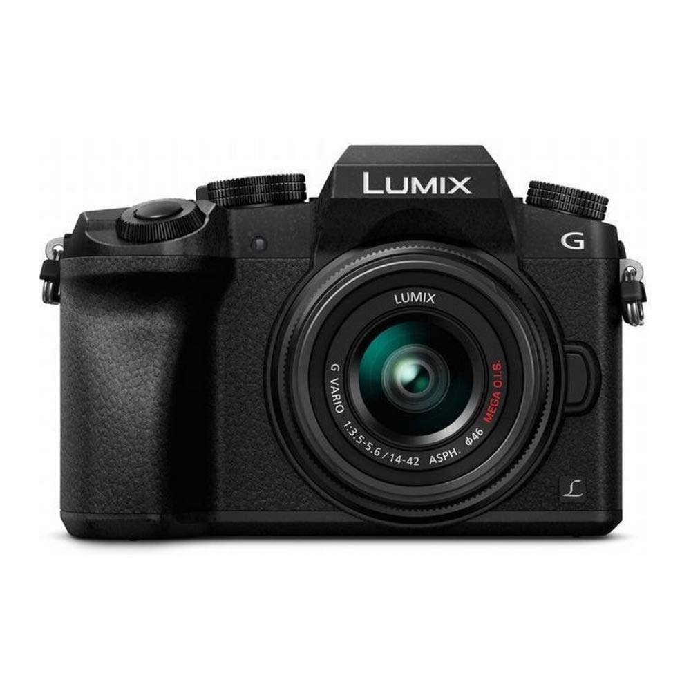 Panasonic Lumix G7 front view highlights compact body for travel-ready photography.