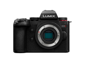 Panasonic LUMIX G9II front view shows a compact design ideal for travel photography.