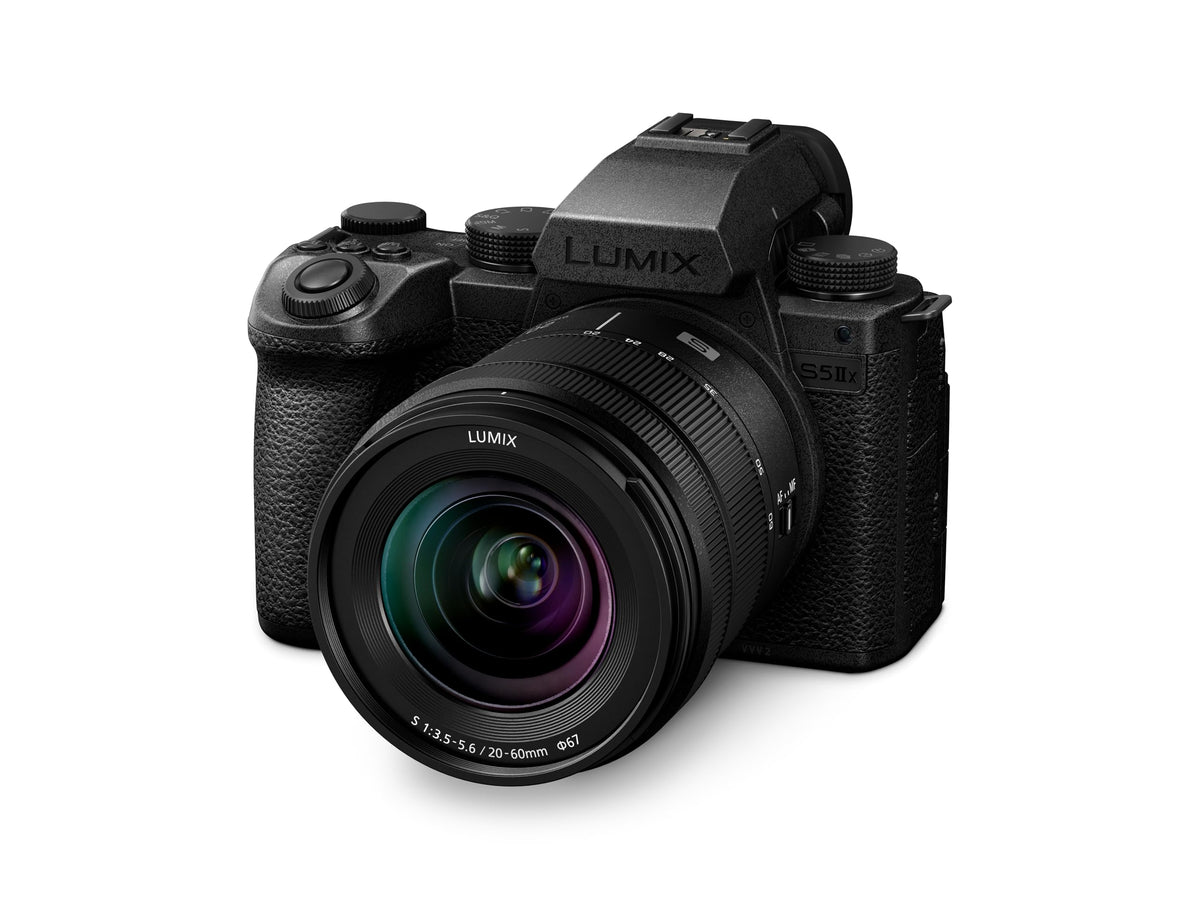 Panasonic LUMIX S5II side tilt emphasizes lightweight handheld setup for run-and-gun filming.