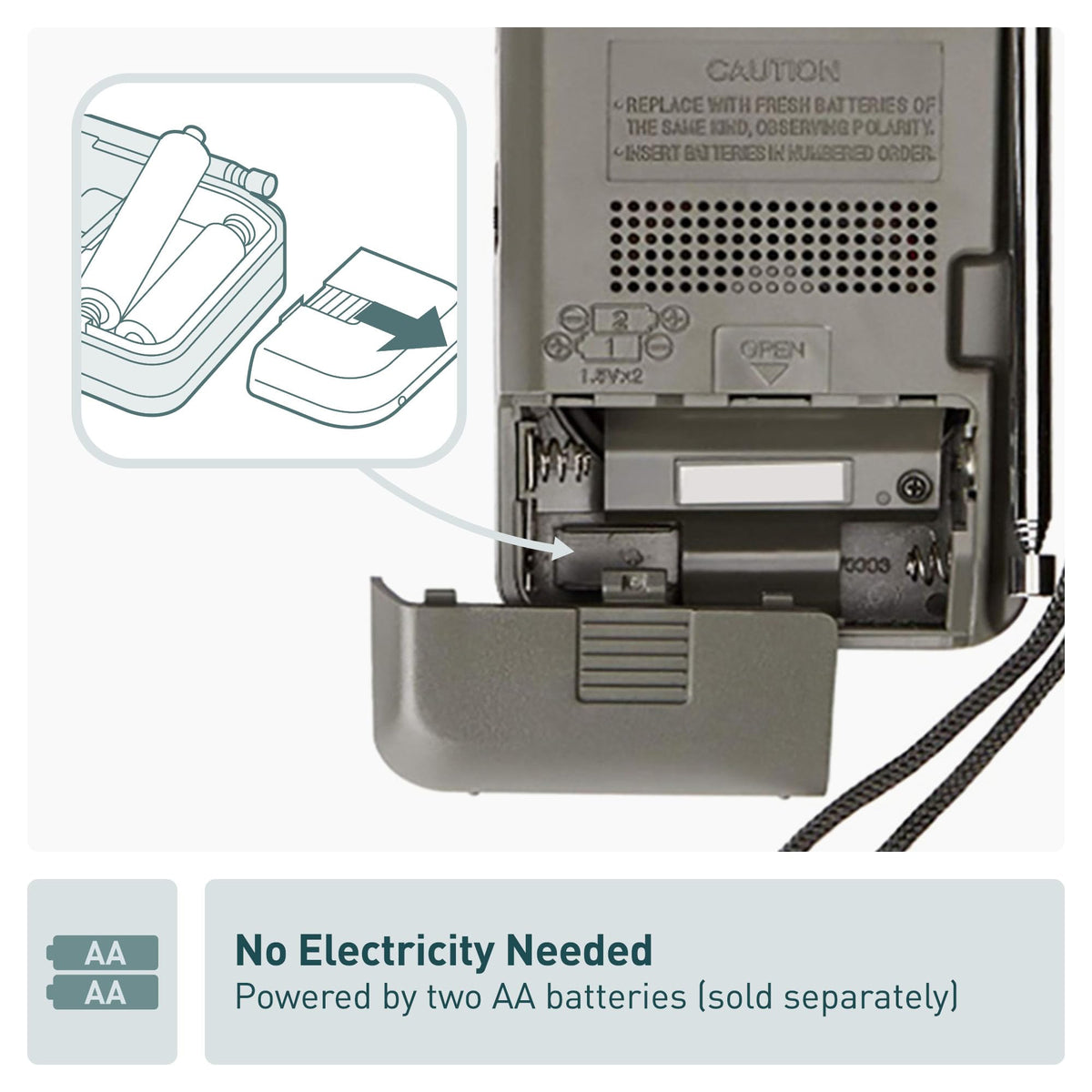 Panasonic RF-P50D battery-compartment access ensures easy replacement on trips.