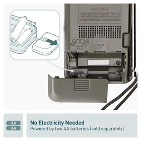 Panasonic RF-P50D battery-compartment access ensures easy replacement on trips.
