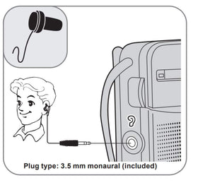 Panasonic RF-P50D battery compartment shows AA power option.