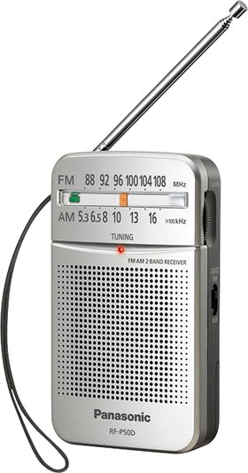 Panasonic RF-P50D LED tuning indicator helps find a clear station.