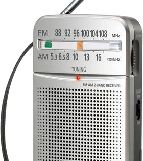 Panasonic RF-P50D slide-rule tuning dial enables quick one-finger station changes.