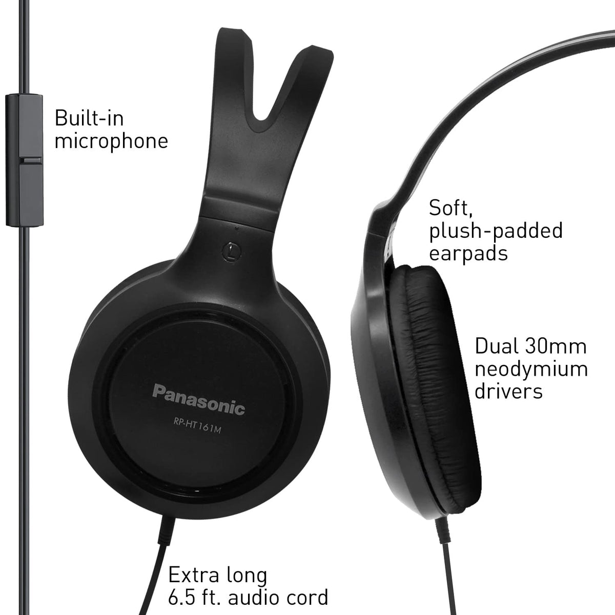 RP-HT161M 30mm neodymium drivers deliver balanced mids and crisp highs.