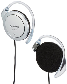 Panasonic RP-HZ47-S silver clip headphones viewed from the side for secure everyday listening.