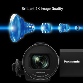 Panasonic V900 24x zoom range enables flexible framing from wide to tele.