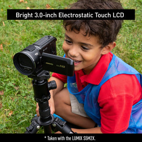 Panasonic V900 ergonomic grip supports comfortable extended shooting sessions.