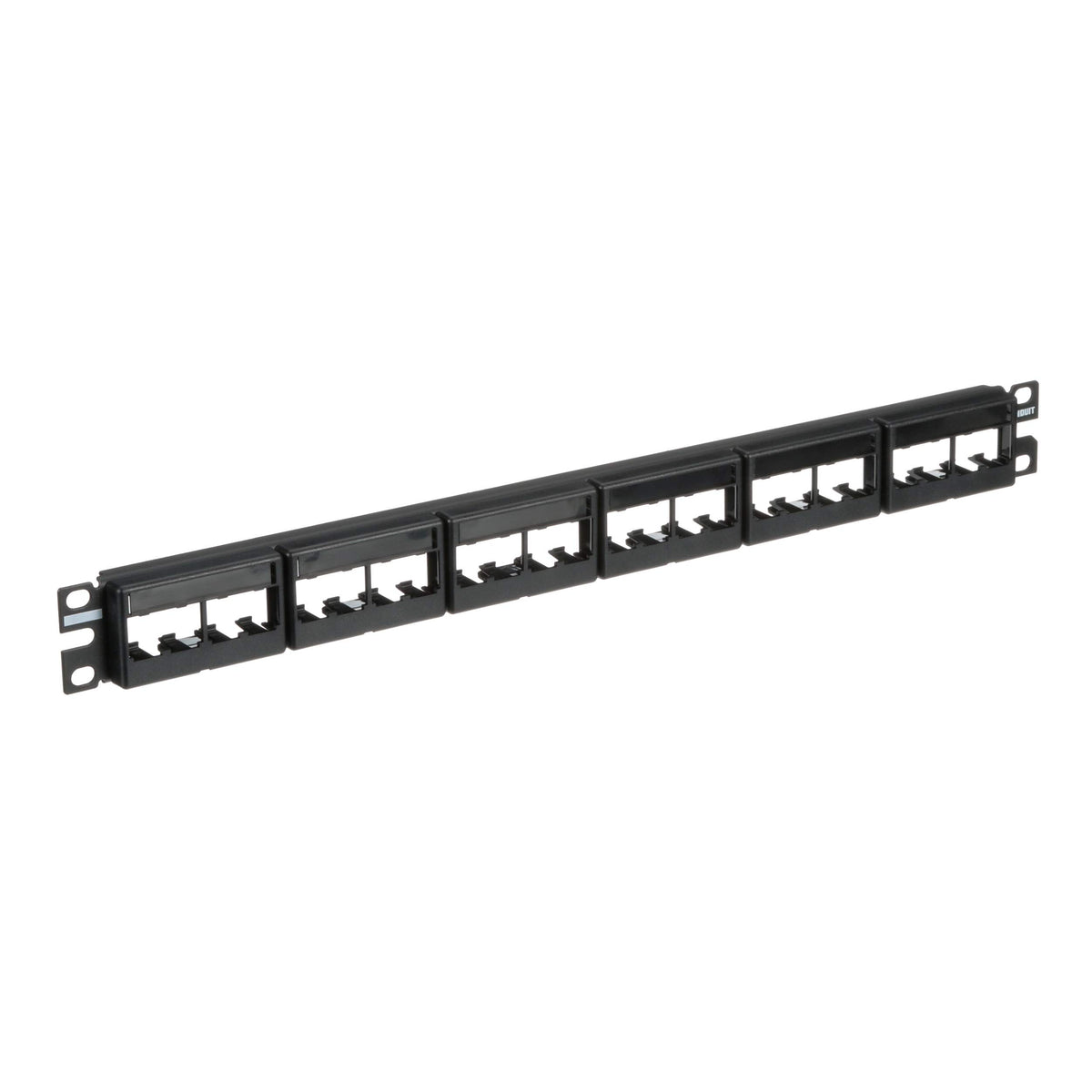 Panduit CPPL24WBLY front faceplate showing recessed ports and label pocket for tidy management