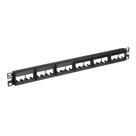 Panduit CPPL24WBLY front faceplate showing recessed ports and label pocket for tidy management