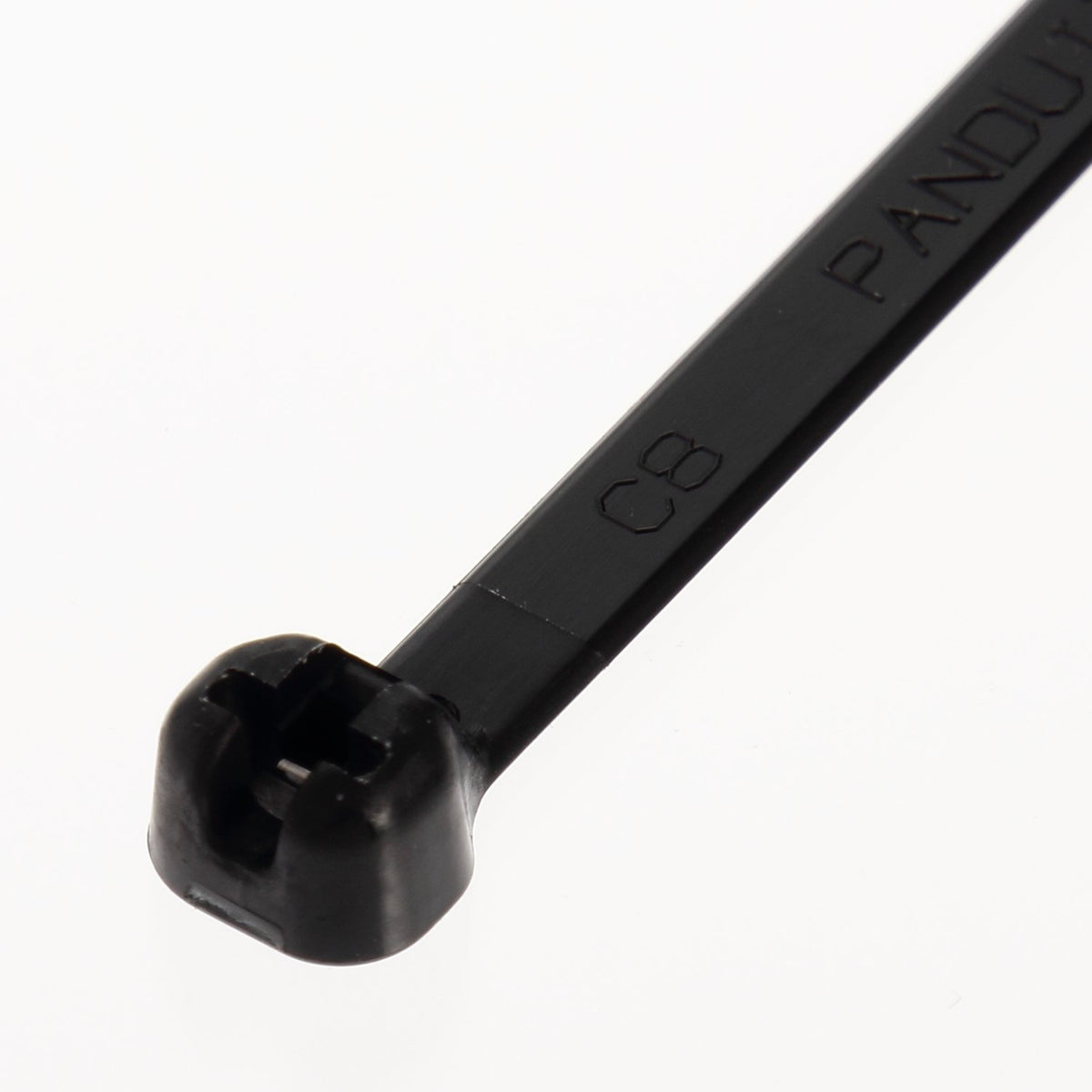 Panduit close-up of stainless-steel barb showing durable metal lock and secure grip benefit