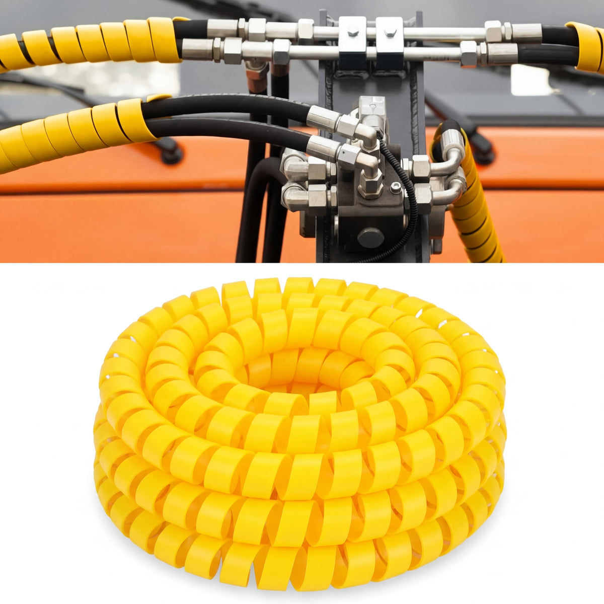 Pangda 12ft spiral wrap hose protector sleeve shielding hydraulic hose from abrasion