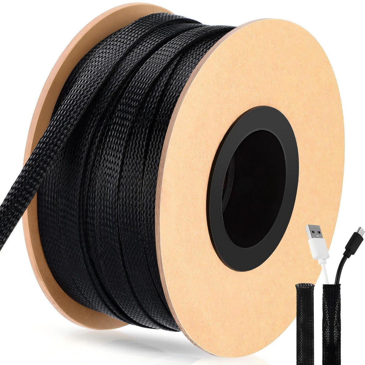 Pangda 150ft braided sleeve around cables to reduce clutter and protect wires