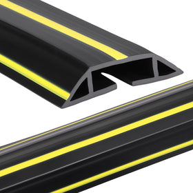 Pangda 30ft floor cable cover in black and yellow; complete view showing organized cables